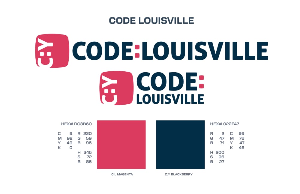 Logo family — Code:You, Code Louisville, and Code Kentucky side by side