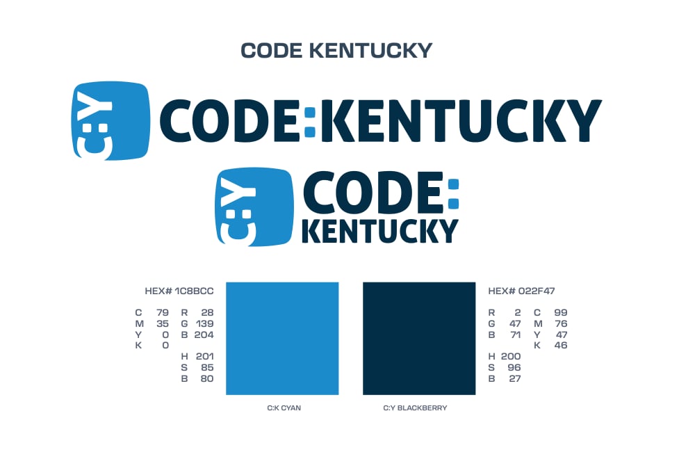 Logo family — Code:You, Code Louisville, and Code Kentucky side by side