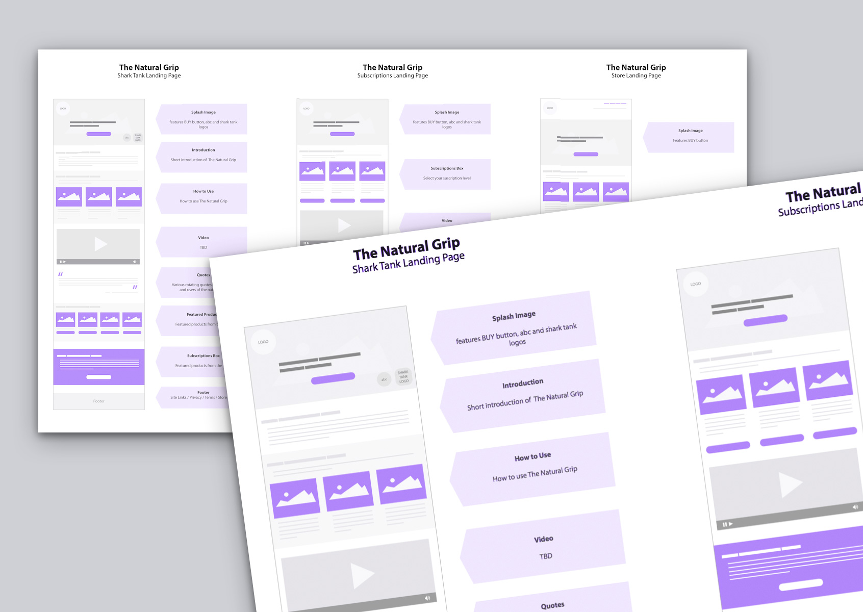 The Natural Grip site wireframes